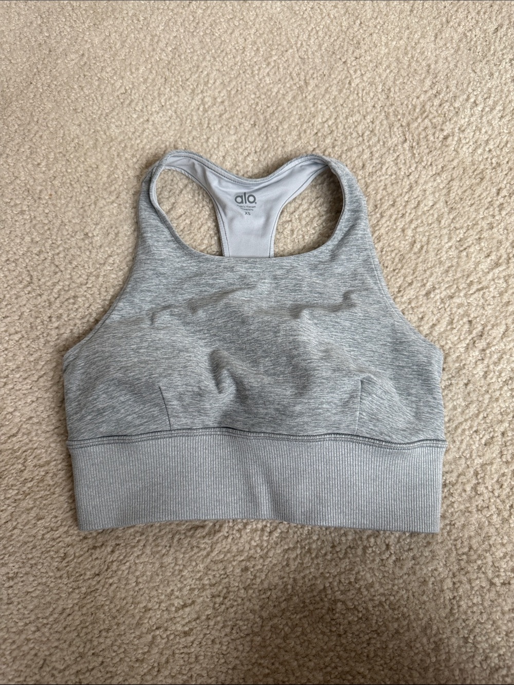 ALO Yoga Heather Gray High Neck Racerback Sports Bra
